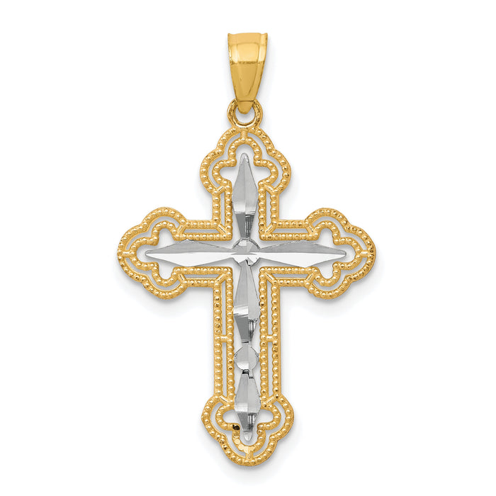 10K w/ Rhodium Diamond-Cut Cross Pendant-10C1128