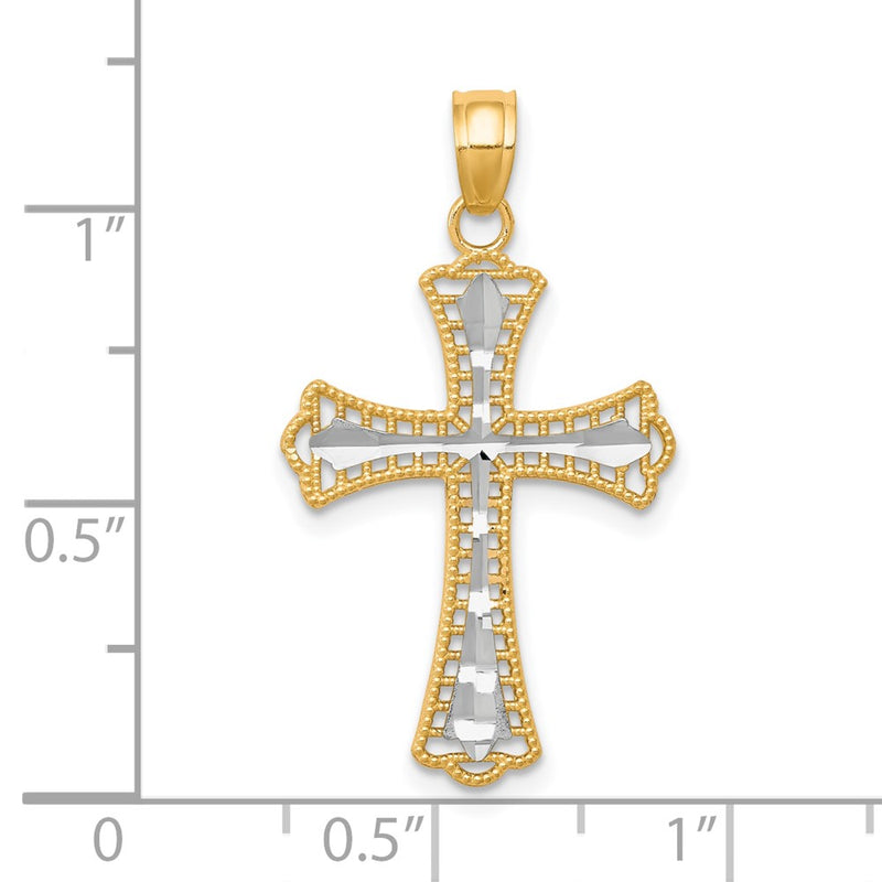 10K w/ Rhodium Diamond-Cut Cross Pendant-10C1127