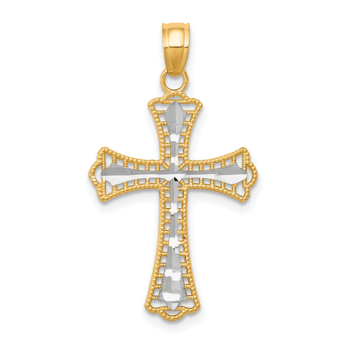 10K w/ Rhodium Diamond-Cut Cross Pendant-10C1133