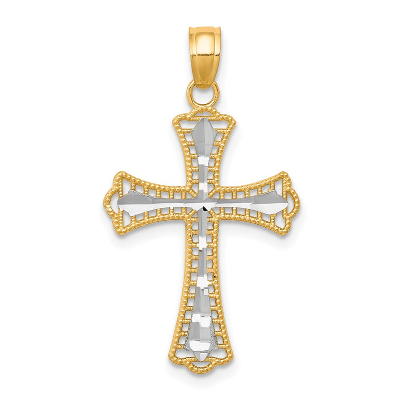 10K w/ Rhodium Diamond-Cut Cross Pendant-10C1127