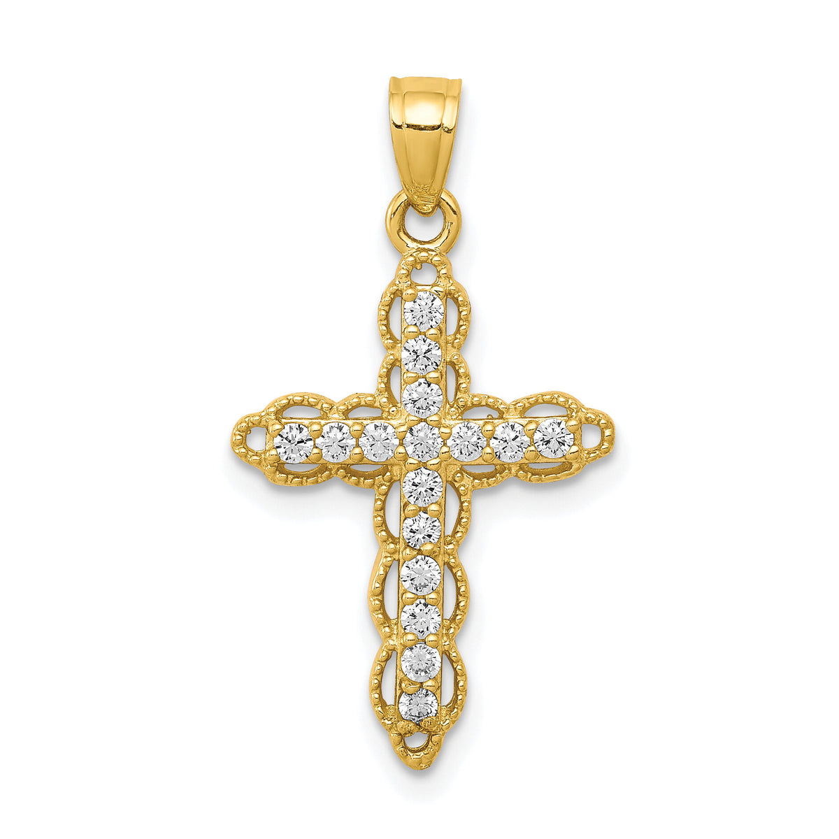 10k CZ Filigree Cross Pendant-10C1139