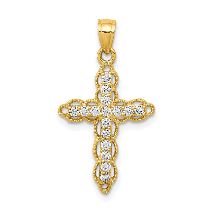 10k CZ Filigree Cross Pendant-10C1139