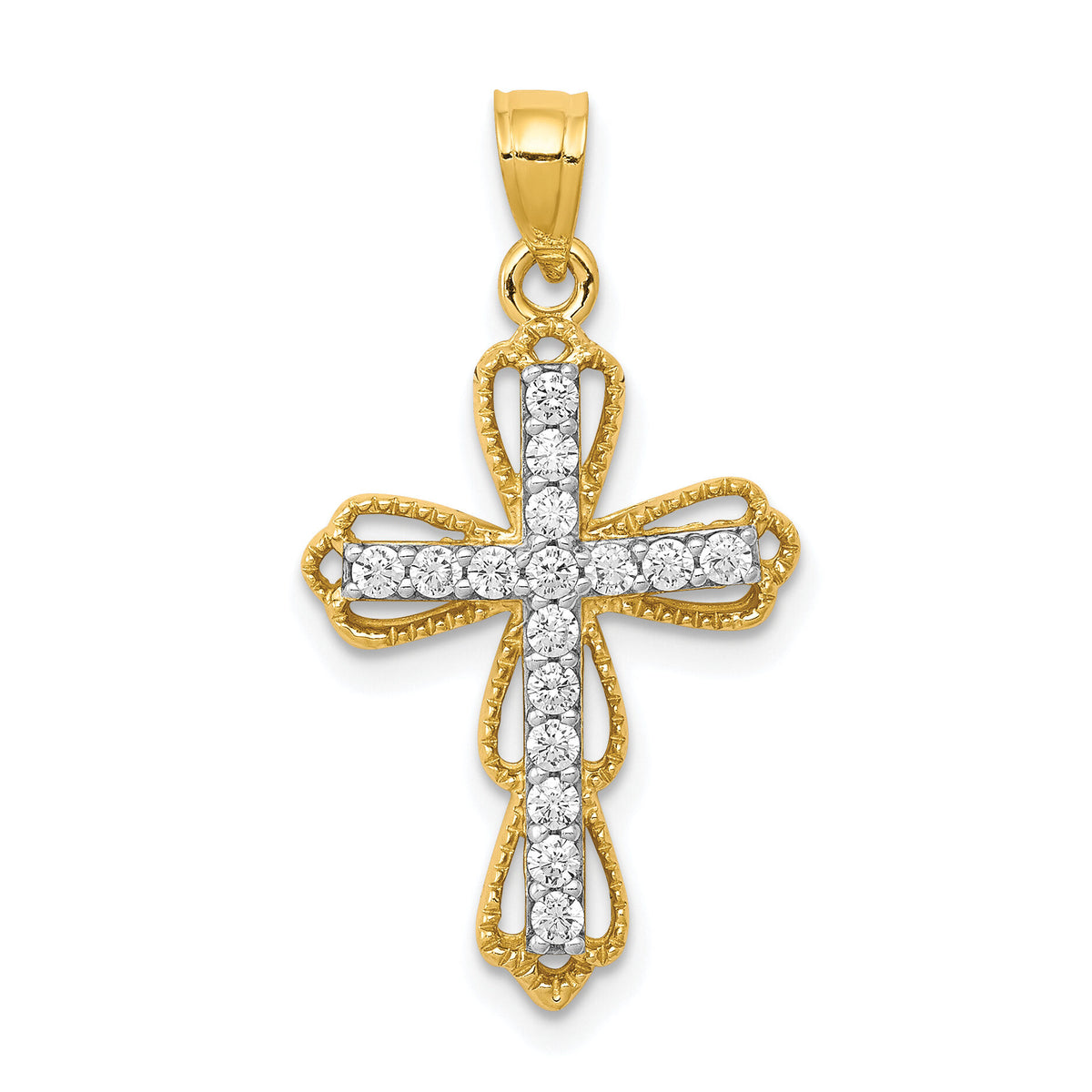 10k CZ Filigree Cross Pendant-10C1142