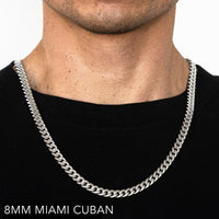 10K 8MM WHITE GOLD SOLID MIAMI CUBAN 18" CHAIN NECKLACE (AVAILABLE IN LENGTHS 7" - 30")