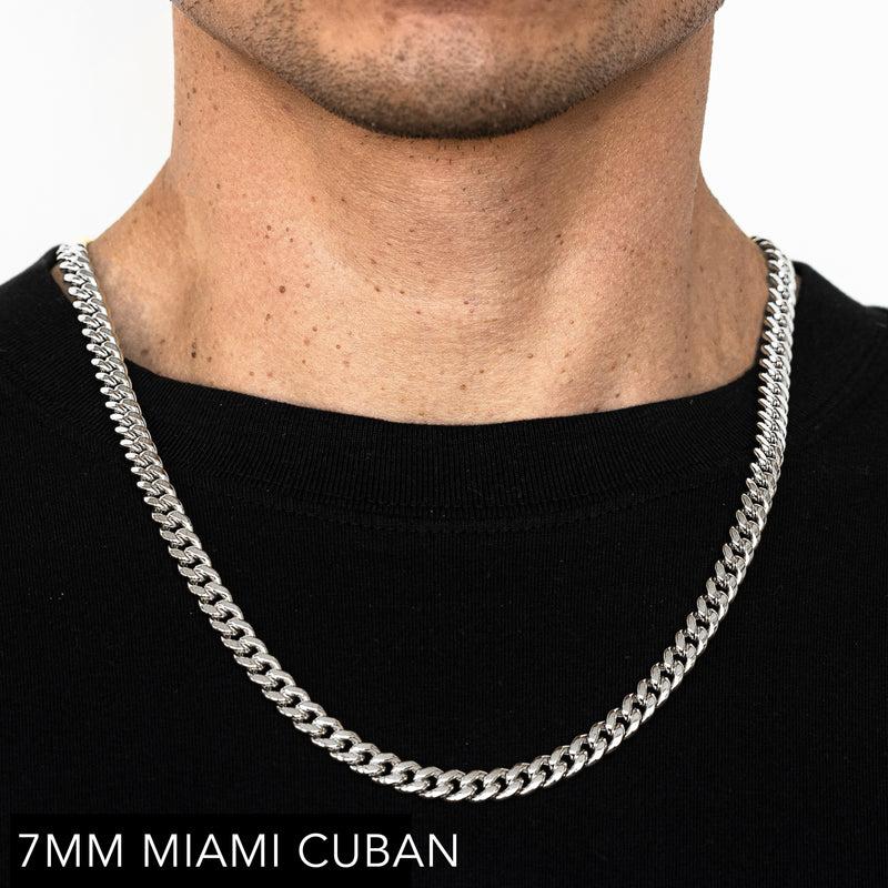 10K 7MM WHITE GOLD SOLID MIAMI CUBAN 22" CHAIN NECKLACE (AVAILABLE IN LENGTHS 7" - 30")