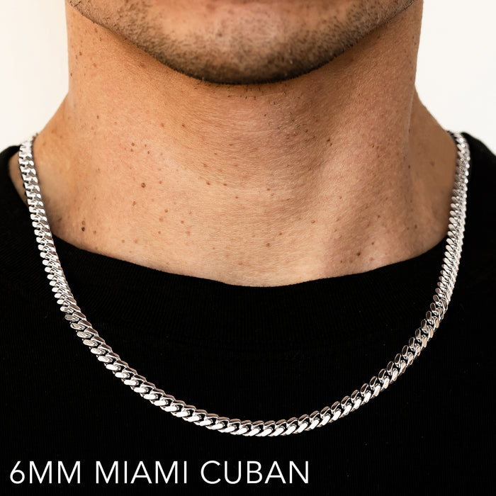 10K 6MM WHITE GOLD SOLID MIAMI CUBAN 26" CHAIN NECKLACE (AVAILABLE IN LENGTHS 7" - 30")