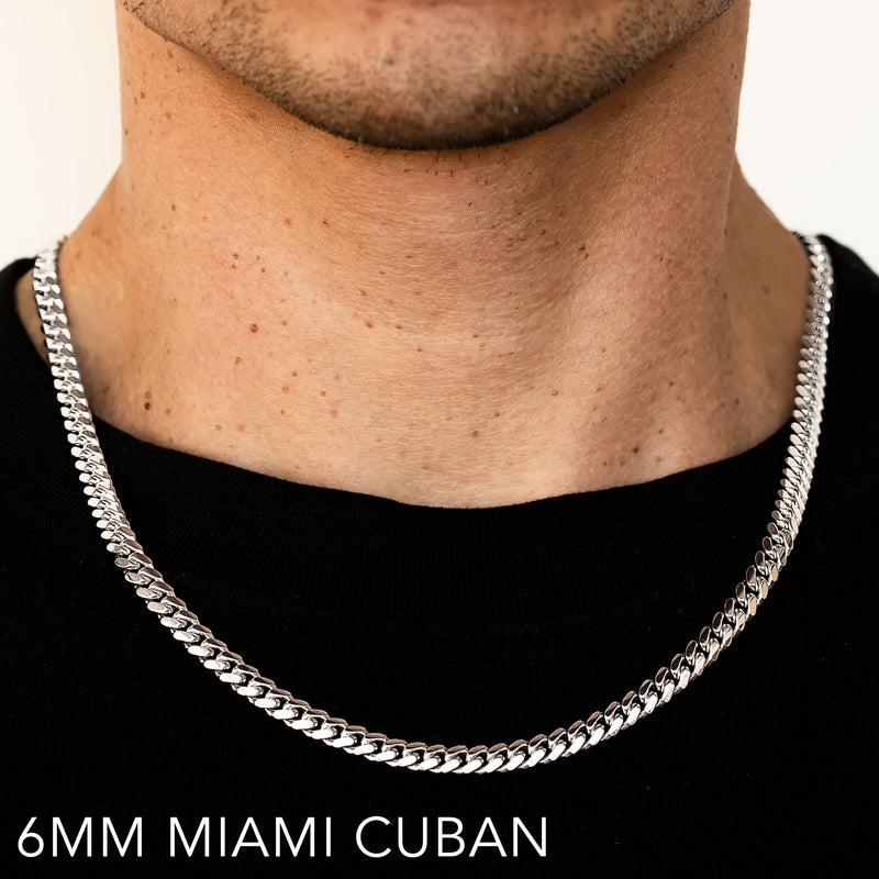 10K 6MM WHITE GOLD SOLID MIAMI CUBAN 20" CHAIN NECKLACE (AVAILABLE IN LENGTHS 7" - 30")