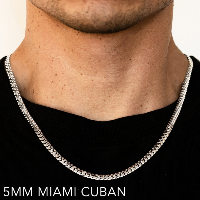 10K 5MM WHITE GOLD SOLID MIAMI CUBAN 26" CHAIN NECKLACE (AVAILABLE IN LENGTHS 7" - 30")