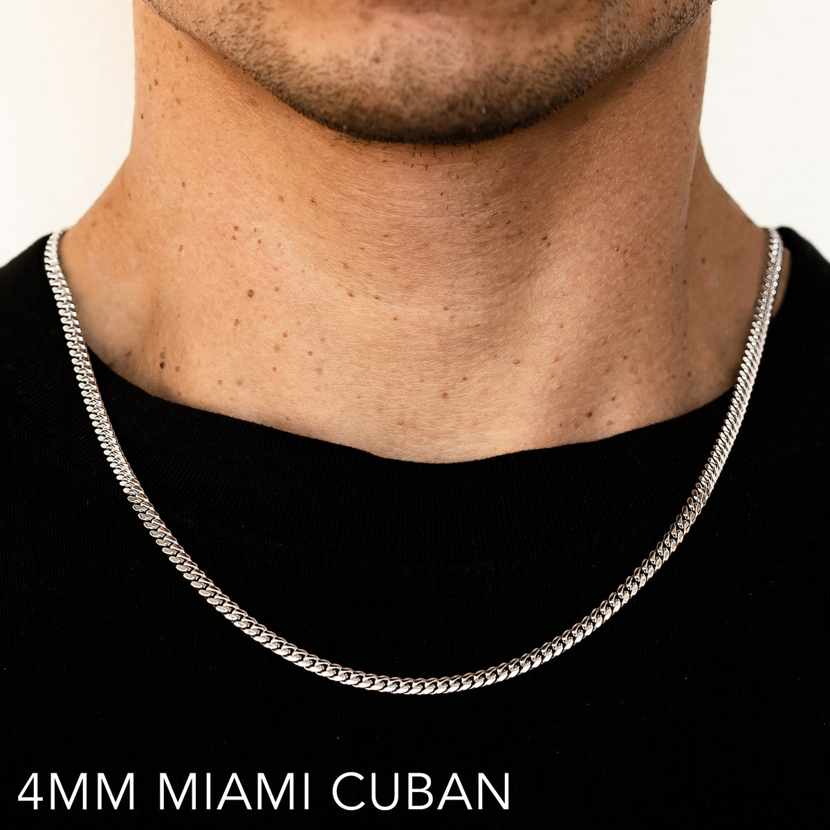 10K 4MM WHITE GOLD SOLID MIAMI CUBAN 24" CHAIN NECKLACE (AVAILABLE IN LENGTHS 7" - 30")