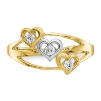 10K w/Rhodium Triple Heart 3 Stone CZ Ring-10C1198