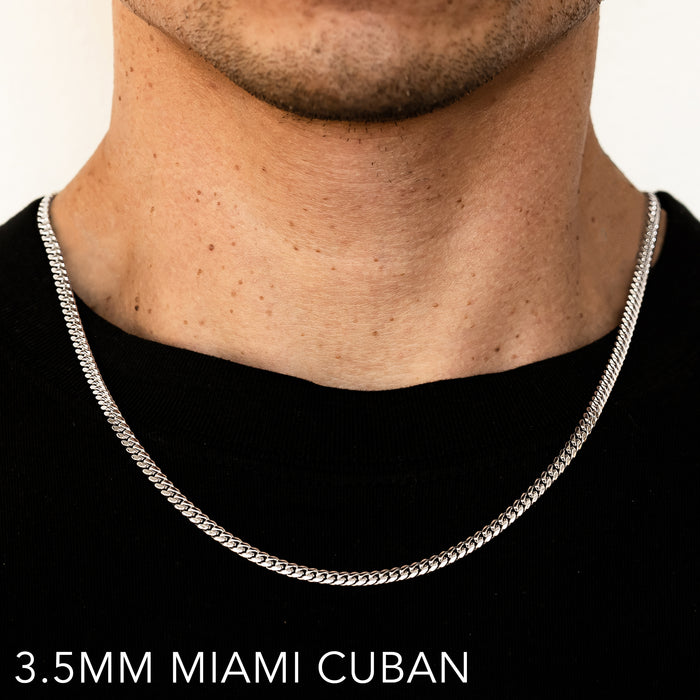 10K 3.5MM WHITE GOLD SOLID MIAMI CUBAN 20" CHAIN NECKLACE (AVAILABLE IN LENGTHS 7" - 30")