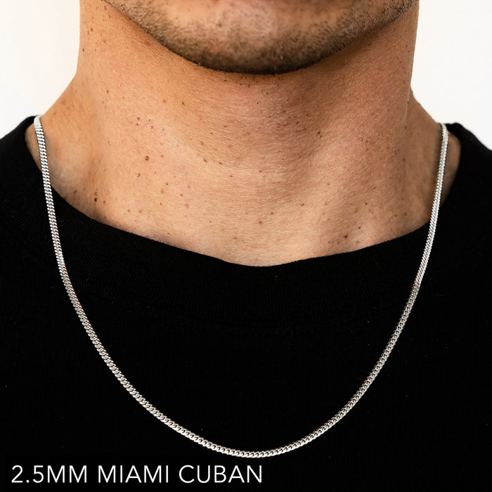 10K 2.5MM WHITE GOLD SOLID MIAMI CUBAN 24" CHAIN NECKLACE (AVAILABLE IN LENGTHS 7" - 30")