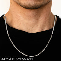 10K 2.5MM WHITE GOLD SOLID MIAMI CUBAN 28" CHAIN NECKLACE (AVAILABLE IN LENGTHS 7" - 30")