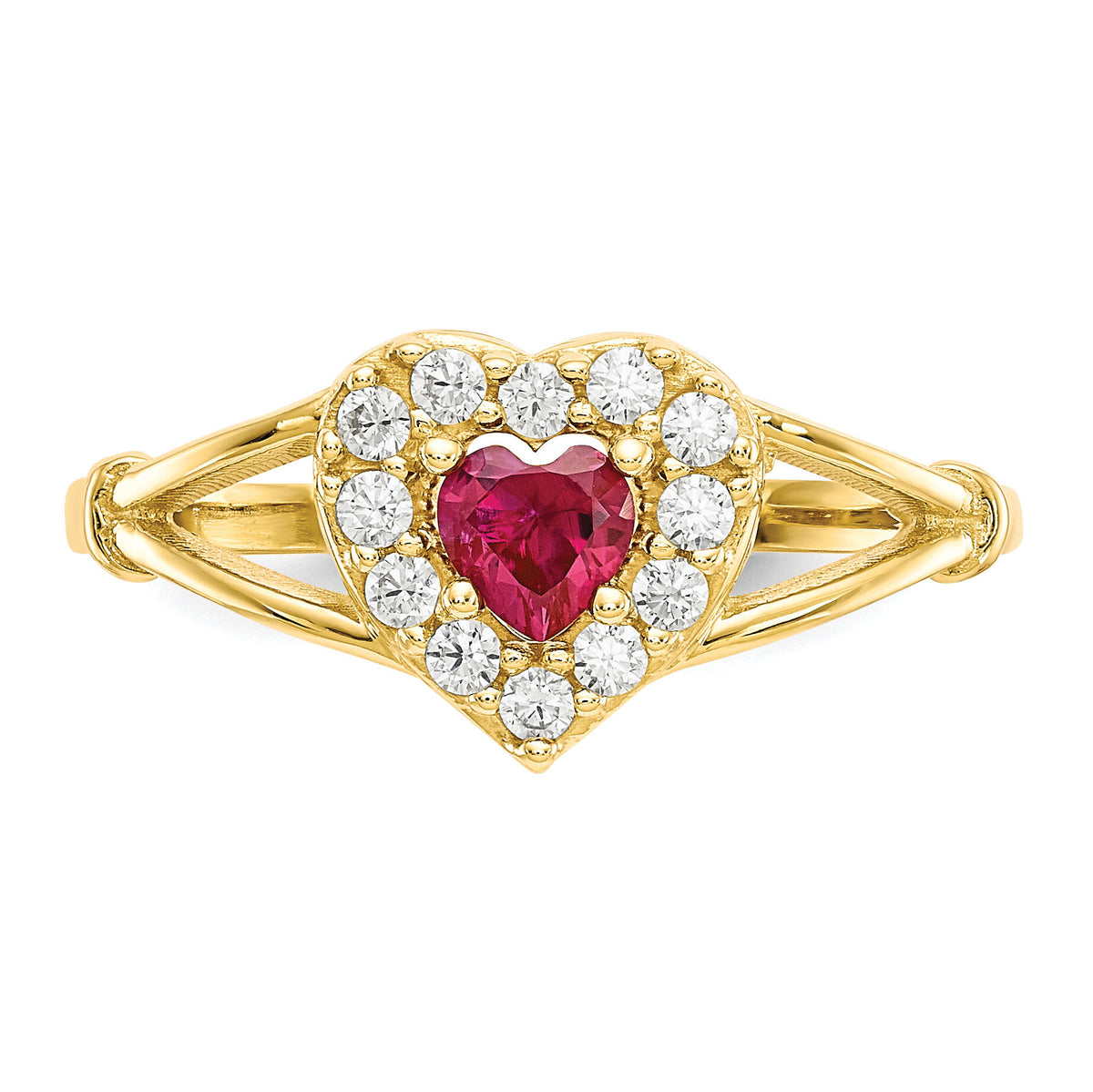 10K Red and White CZ Heart Ring-10C1201
