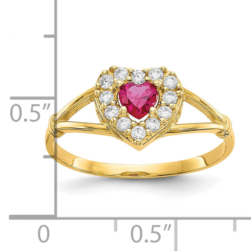 10K Red and White CZ Heart Ring-10C1201