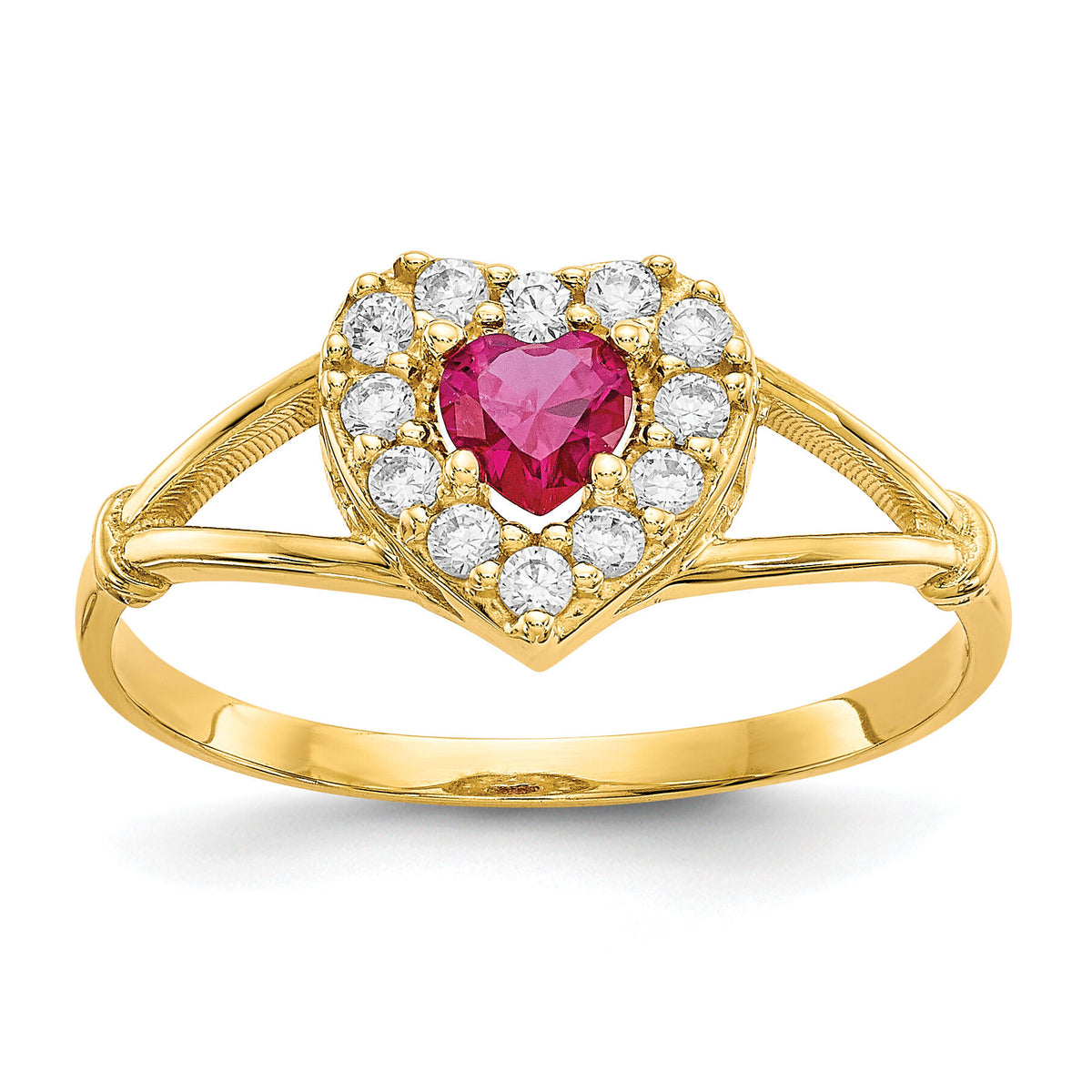 10K Red and White CZ Heart Ring-10C1201
