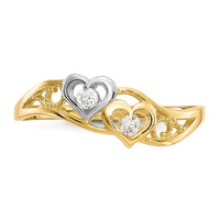 10K w/Rhodium Double Heart CZ Ring-10C1207