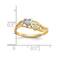 10K w/Rhodium Double Heart CZ Ring-10C1207