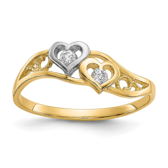 10K w/Rhodium Double Heart CZ Ring-10C1207