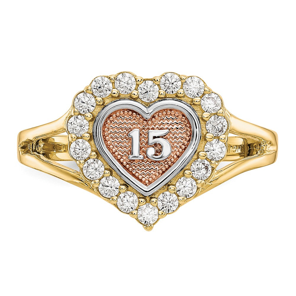 10k Two-tone with White Rhodium Sweet 15 CZ Heart Ring-10C1220