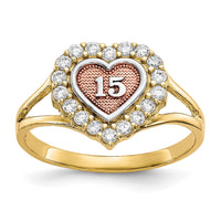 10k Two-tone with White Rhodium Sweet 15 CZ Heart Ring-10C1220