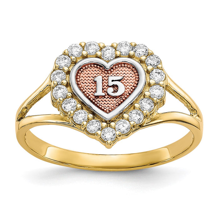 10k Two-tone with White Rhodium Sweet 15 CZ Heart Ring-10C1220