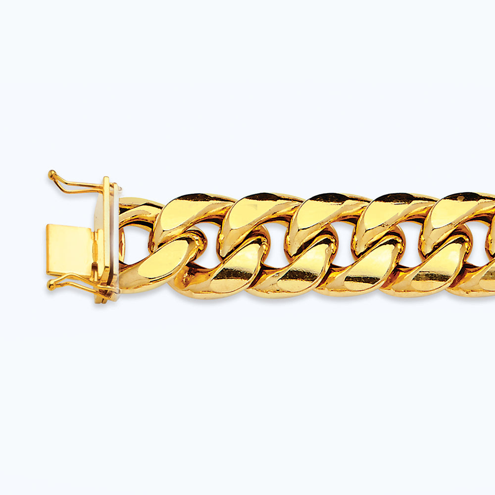 10K 15MM YELLOW GOLD HOLLOW MIAMI CUBAN 18" CHAIN NECKLACE (AVAILABLE IN LENGTHS 7" - 30")