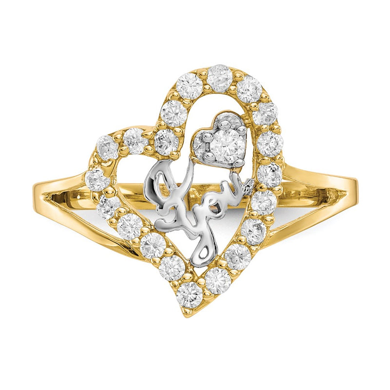 10K w/White Rhodium I LOVE YOU  CZ Heart Ring-10C1223