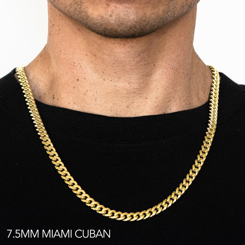 10K 7.5MM YELLOW GOLD HOLLOW MIAMI CUBAN 20" CHAIN NECKLACE (AVAILABLE IN LENGTHS 7" - 30")