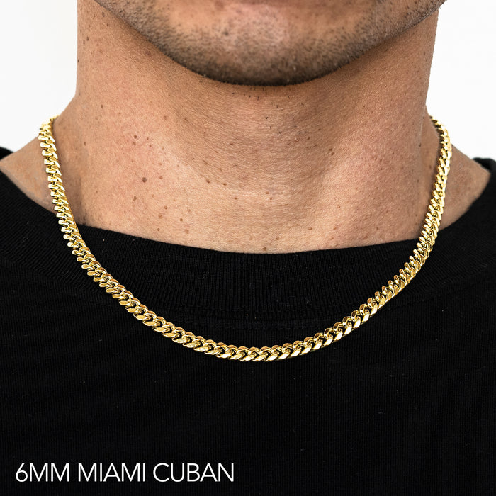 10K 6MM YELLOW GOLD HOLLOW MIAMI CUBAN 30" CHAIN NECKLACE (AVAILABLE IN LENGTHS 7" - 30")