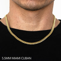 10K 5.5MM YELLOW GOLD HOLLOW MIAMI CUBAN 16" CHAIN NECKLACE (AVAILABLE IN LENGTHS 7" - 30")