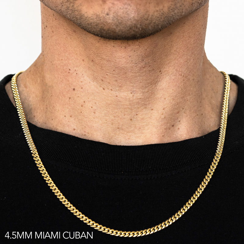 10K 4.5MM YELLOW GOLD HOLLOW MIAMI CUBAN 26" CHAIN NECKLACE (AVAILABLE IN LENGTHS 7" - 30")