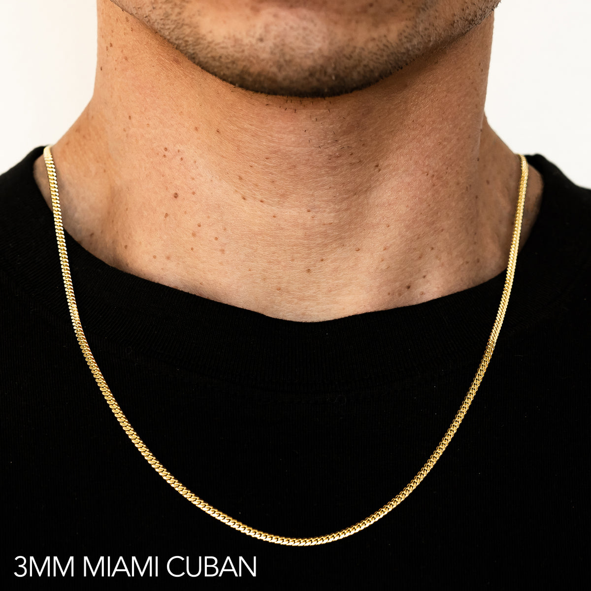 10K 3MM YELLOW GOLD HOLLOW MIAMI CUBAN 24" CHAIN NECKLACE (AVAILABLE IN LENGTHS 7" - 30")