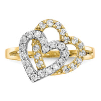 10K w/Rhodium Double Heart CZ Ring-10C1247