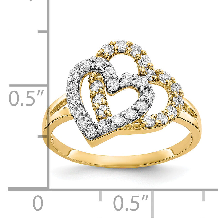 10K w/Rhodium Double Heart CZ Ring-10C1247