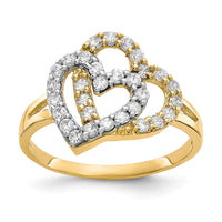 10K w/Rhodium Double Heart CZ Ring-10C1247