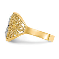 10K w/Rhodium Filigree Heart Ring-10C1258
