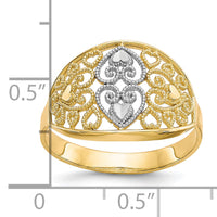 10K w/Rhodium Filigree Heart Ring-10C1258