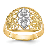 10K w/Rhodium Filigree Heart Ring-10C1258