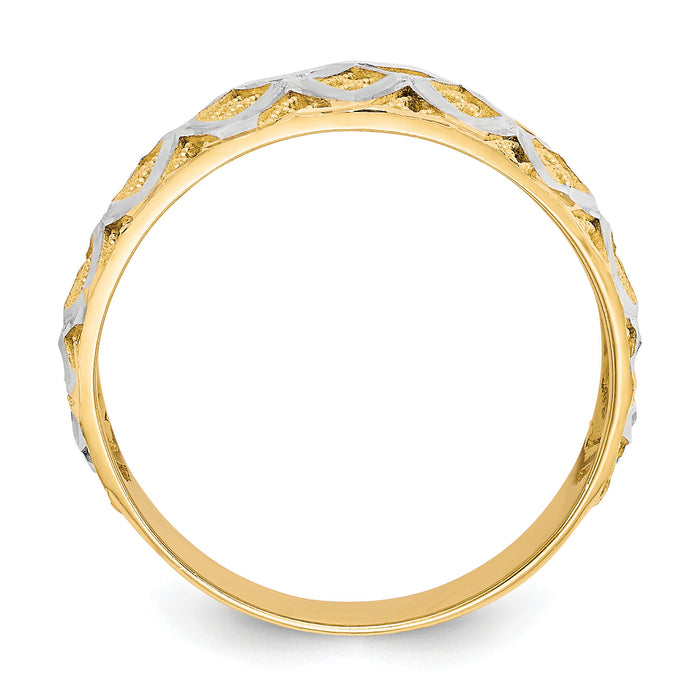 10K w/Rhodium Diamond-Cut Filigree Ring-10C1278