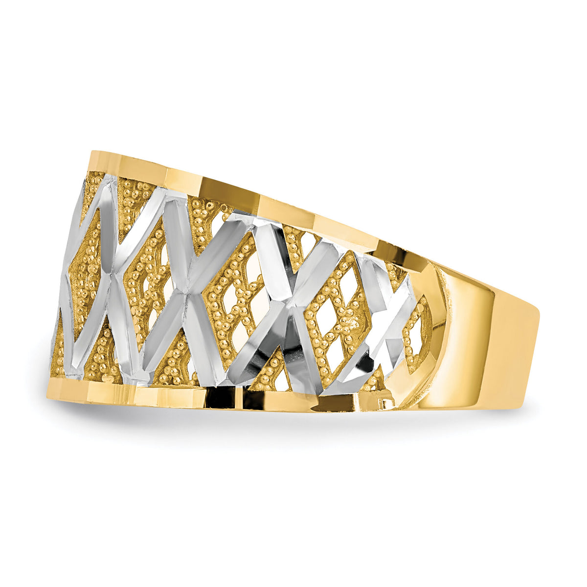 10K w/Rhodium Diamond-Cut Filigree Ring-10C1278