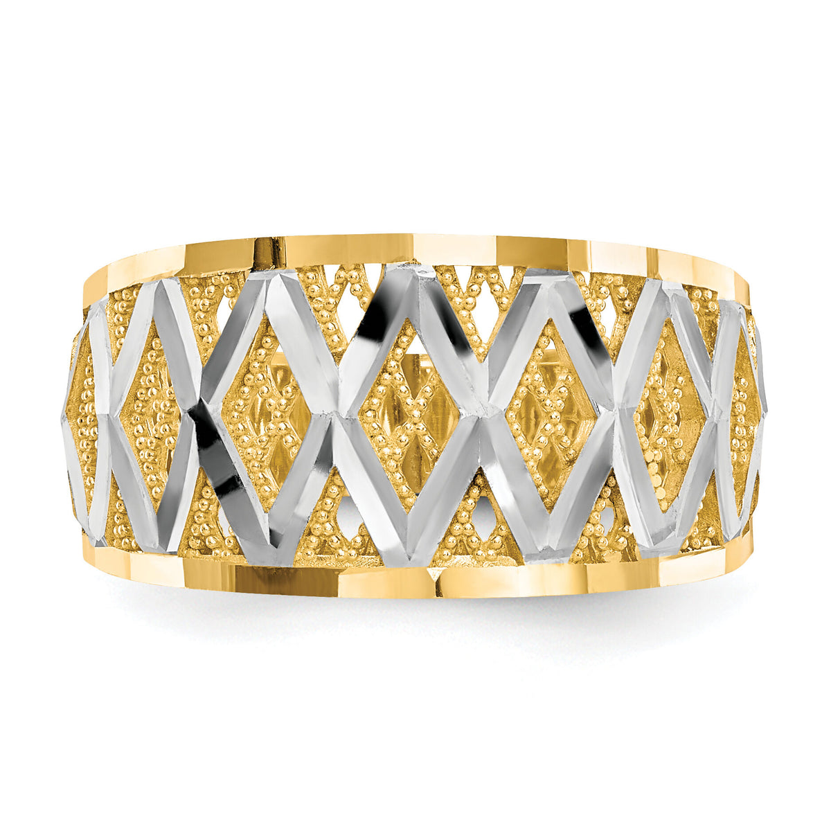 10K w/Rhodium Diamond-Cut Filigree Ring-10C1278