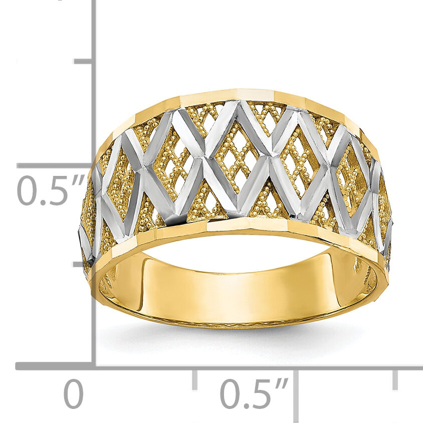 10K w/Rhodium Diamond-Cut Filigree Ring-10C1278