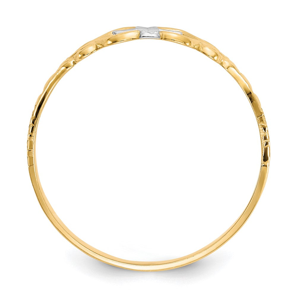 10k & Rhodium Polished Cross Ring-10C1279