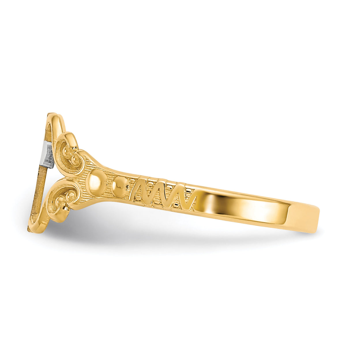 10k & Rhodium Polished Cross Ring-10C1279