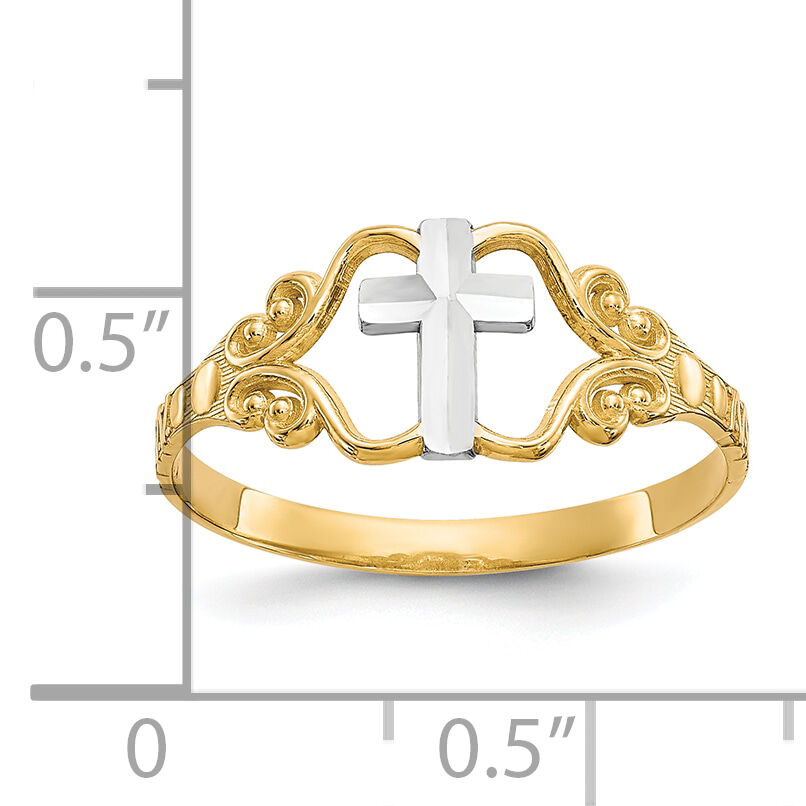10k & Rhodium Polished Cross Ring-10C1279
