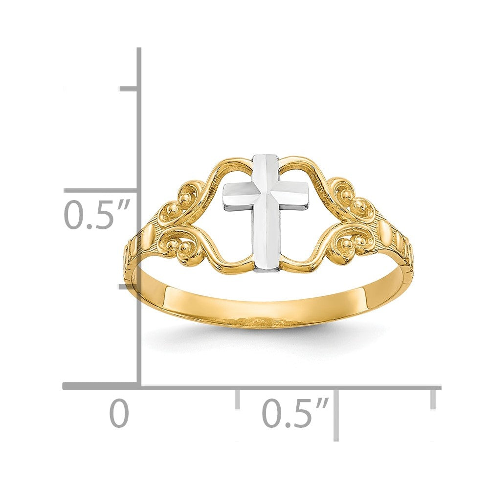 10k & Rhodium Polished Cross Ring-10C1279