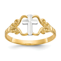 10k & Rhodium Polished Cross Ring-10C1279