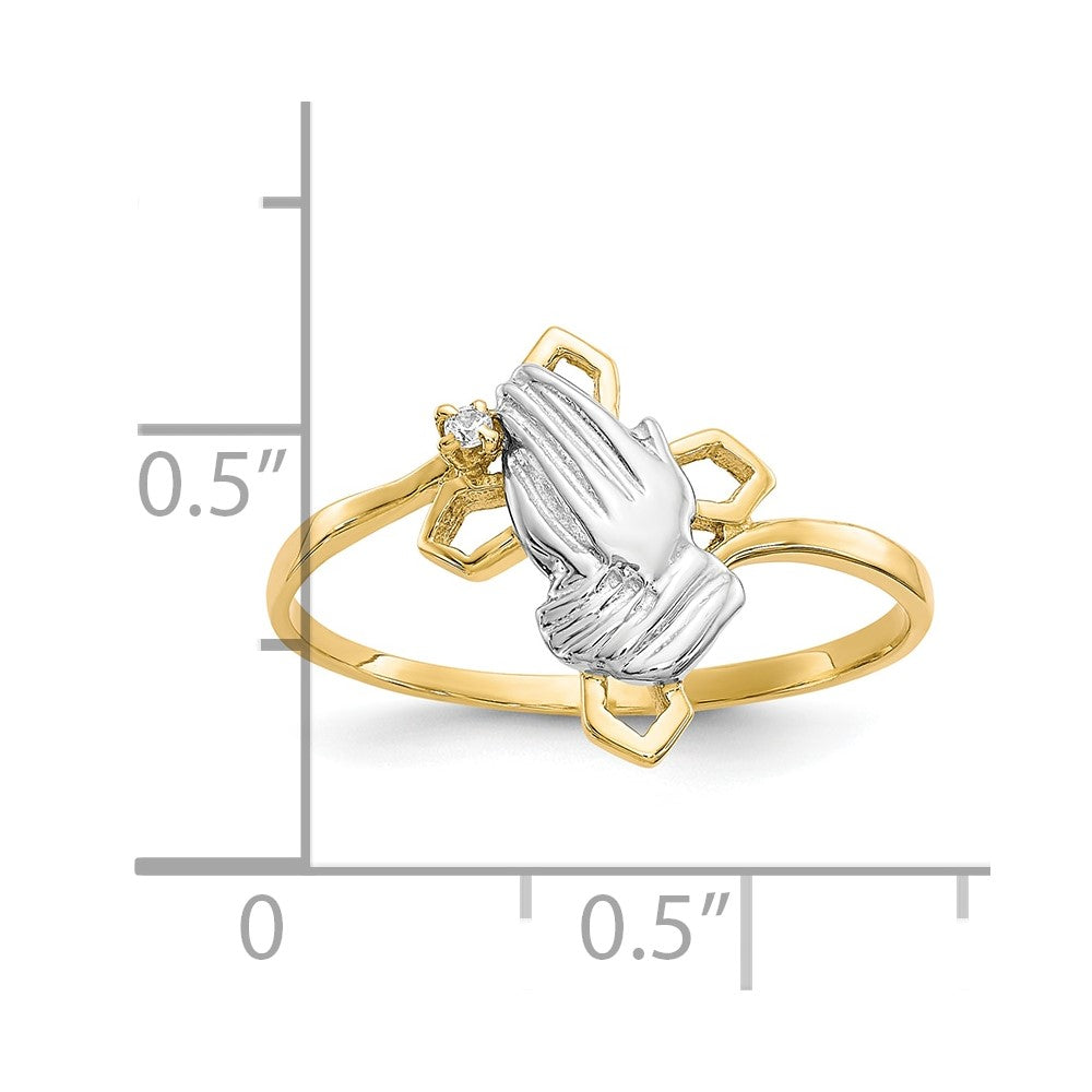10k & Rhodium Praying Hands CZ w/Cross Ring-10C1283