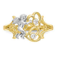 10k & Rhodium CZ Angel w/Hearts Ring-10C1285